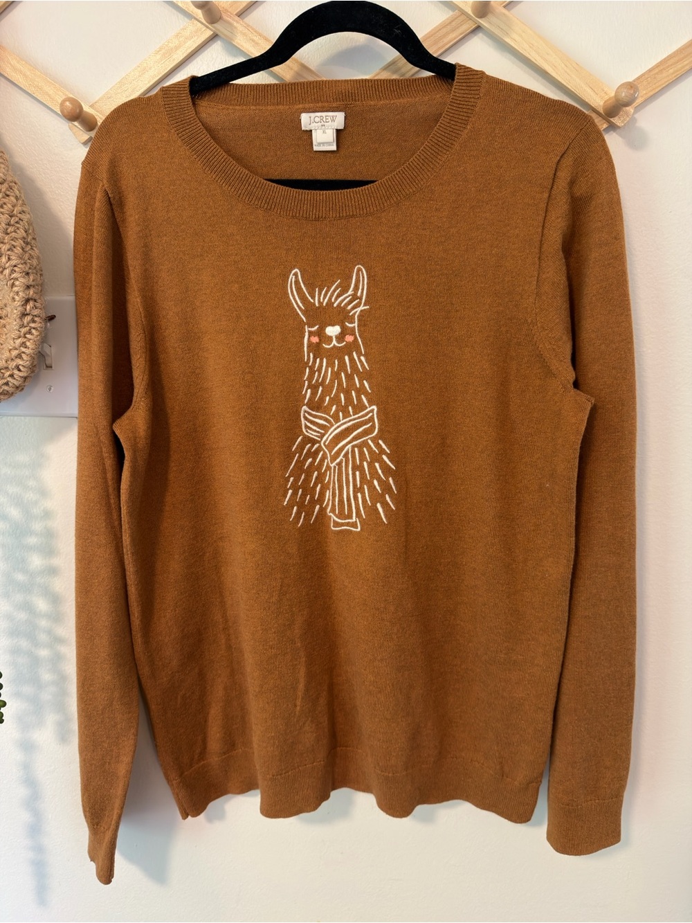 J. Crew Chestnut Brown Llama Graphic Sweater
